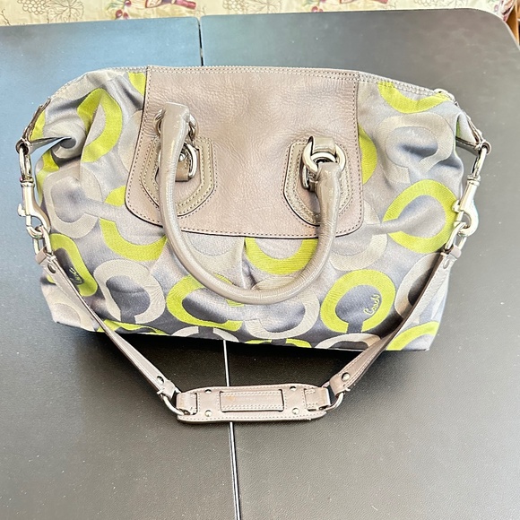 COACH Sabrina Signature Gray/Lime Green Op Art Satchel Handbag #D0971-13861 - Picture 3 of 16
